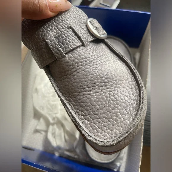 Birkenstock Pebble Gray Leather Clogs - Picture 11 of 11